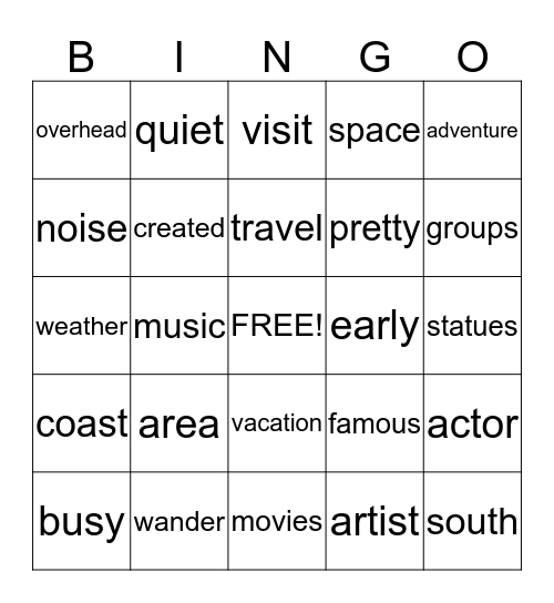 Adventure3 lesson 1-10 Bingo Card