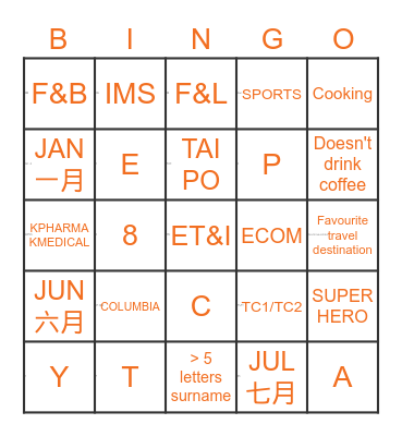 YEA Bingo Card