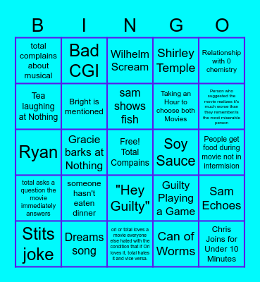 Movie Night Drinking Game Bingo Card
