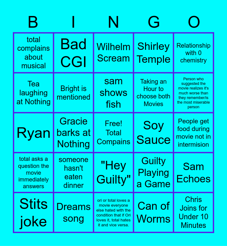 Movie Night Drinking Game Bingo Card