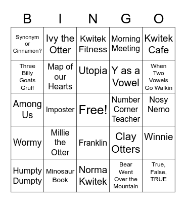 Mrs. Kwitek's Class Bingo Board Bingo Card