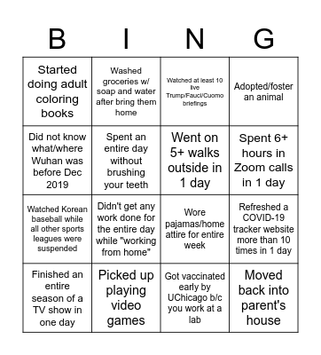 COVID Bingo Card