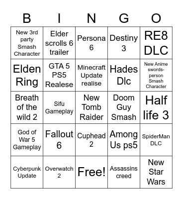 E3 Cucks Bingo Card