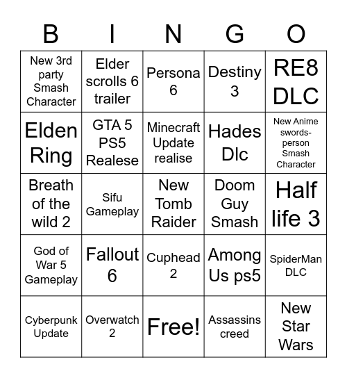E3 Cucks Bingo Card