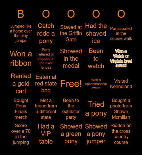 PONY FINALS halloween Bingo Card
