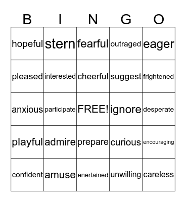 STAAR Vocabulary BINGO Card