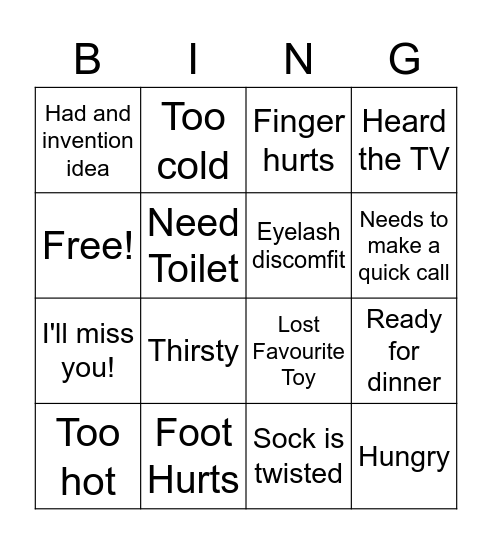 BEDTIME, BINGO! Bingo Card