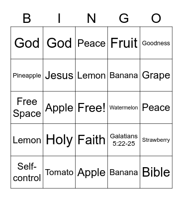 Fruits of the Spirit Bingo Card