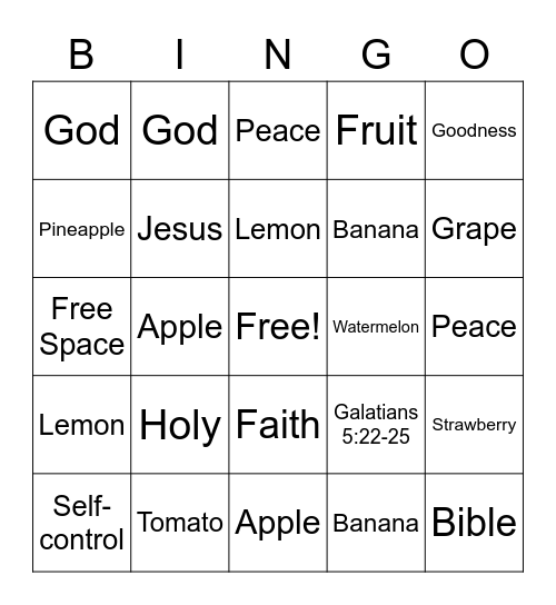 Fruits of the Spirit Bingo Card