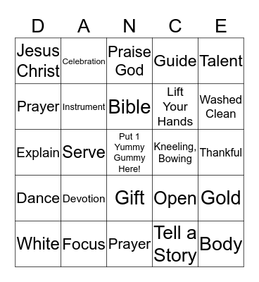 Bingo Snack & Dance Bingo Card