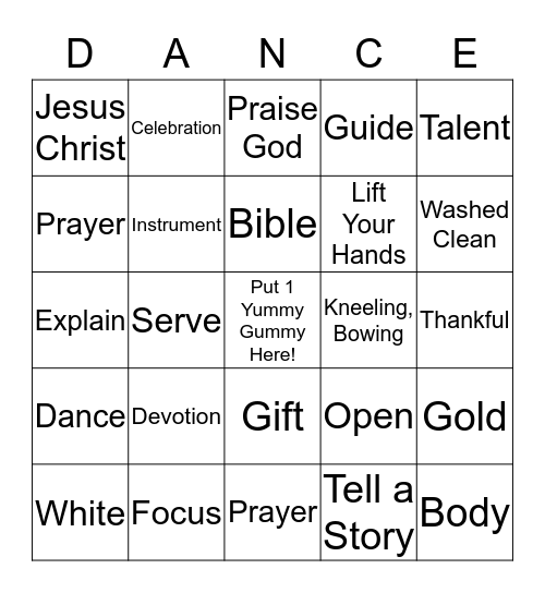 Bingo Snack & Dance Bingo Card