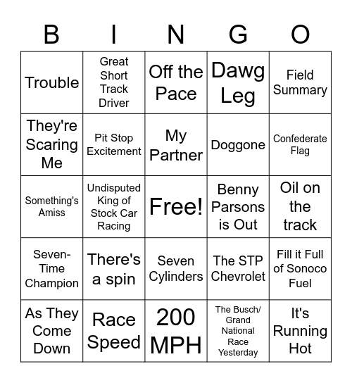 Retro NASCAR Bingo Card