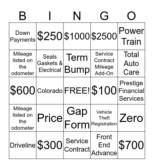 Warranty Paperwork  Bingo Card