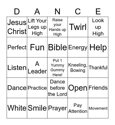 Bingo Snack & Dance Bingo Card