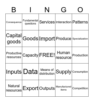 Economics BINGO Card