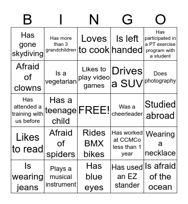 Getting to Know you Bingo Card