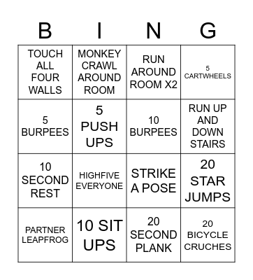 DEV TAP WARM UP Bingo Card