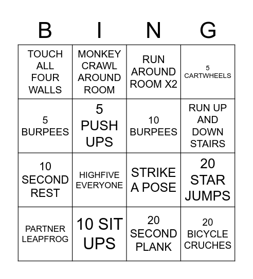 DEV TAP WARM UP Bingo Card