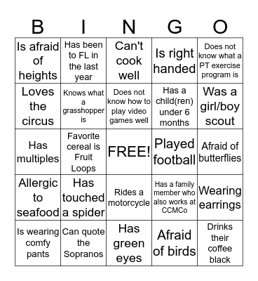 Getting to Know you Bingo Card