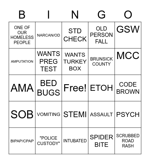 EMERGENCY DEPT BIKE WEEK BINGO Card