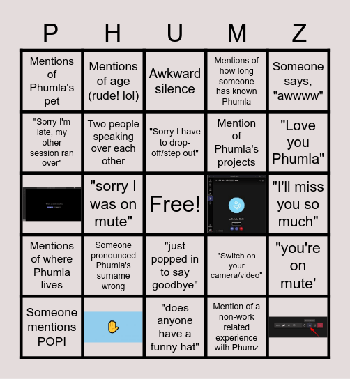 Phumla's Farewell Bingo Card