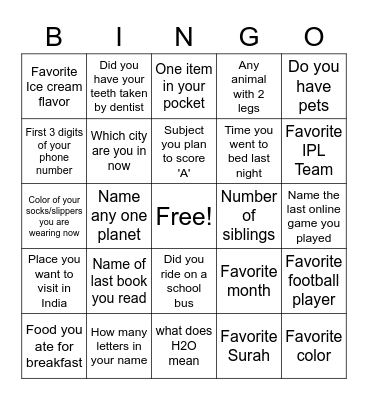 Untitled Bingo Card