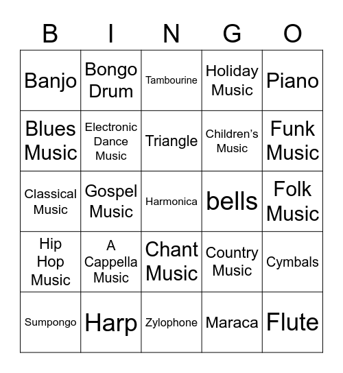 Brunny Music Bingo Card