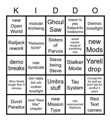 Tennocon 2021 Bingo Card
