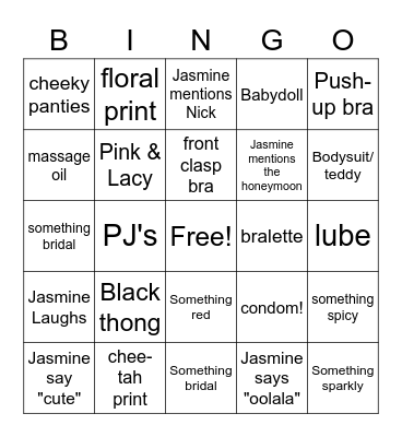 Lingerie Bingo Card