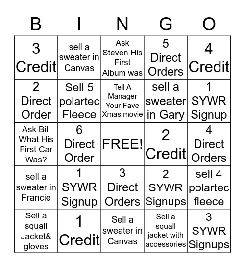 Lands End Bingo Card
