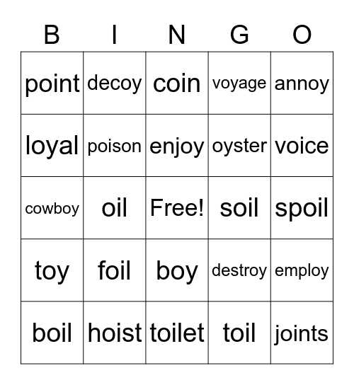 oi and oy Bingo Card