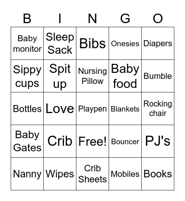 Syd and Lannie's Baby Shower Bingo Card