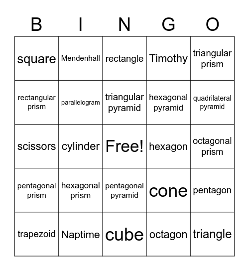 Polygons and 3D Objects Bingo Card