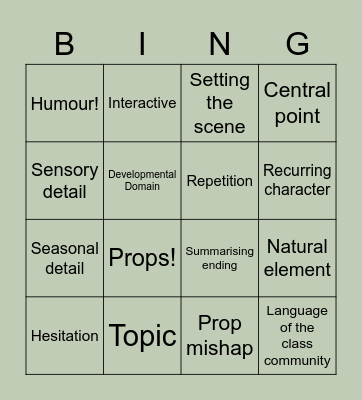 Storytelling elements Bingo Card