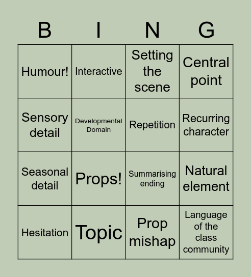 Storytelling elements Bingo Card