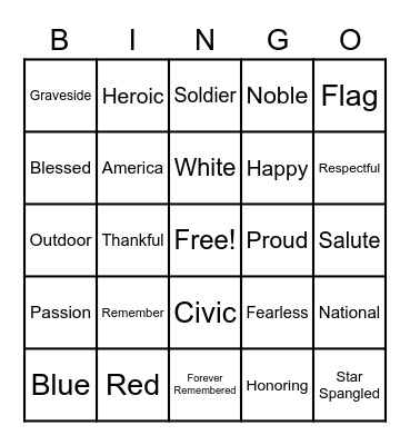 Memorial Day Bingo Card