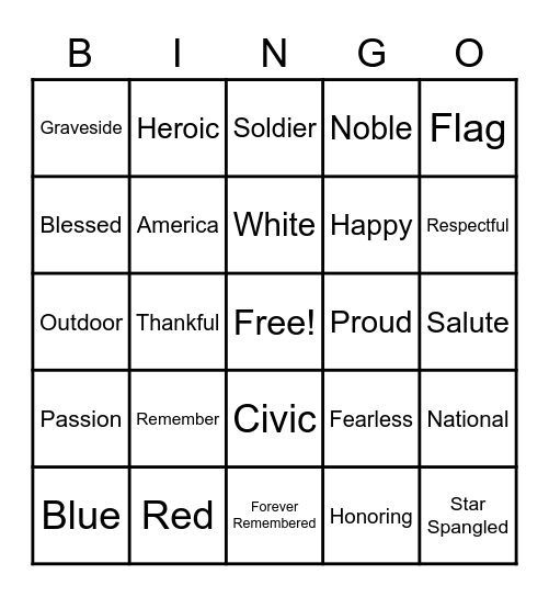 Memorial Day Bingo Card