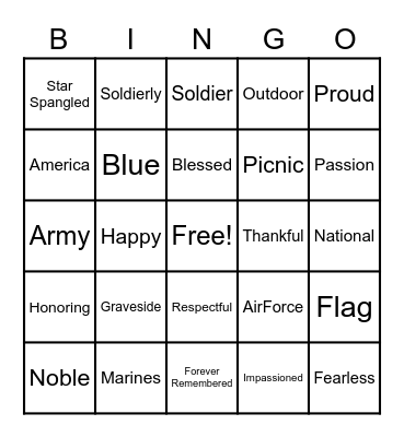 Memorial Day Bingo Card