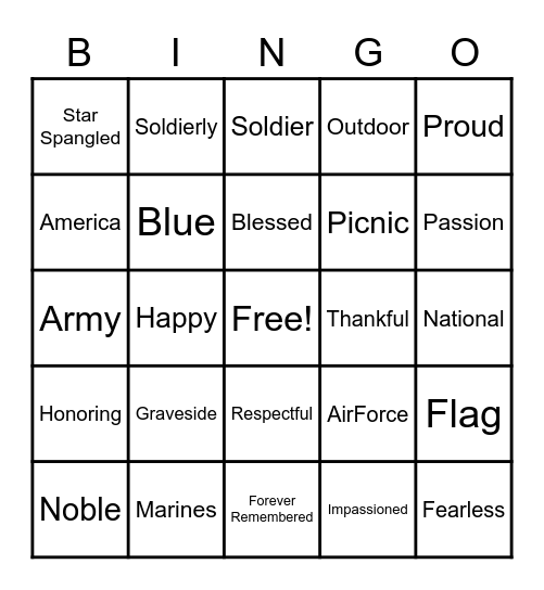 Memorial Day Bingo Card