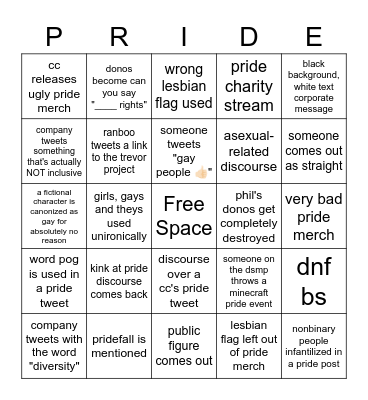 Pride Month Bingo Card