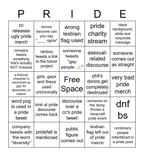 Pride Month Bingo Card