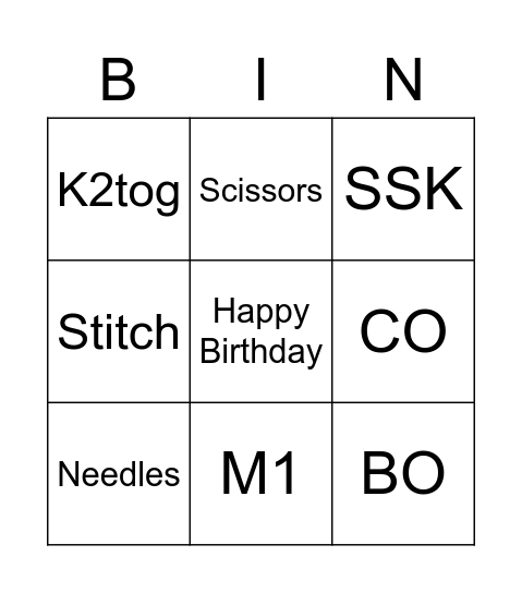 Gourmet Yarn Shop Bingo Card