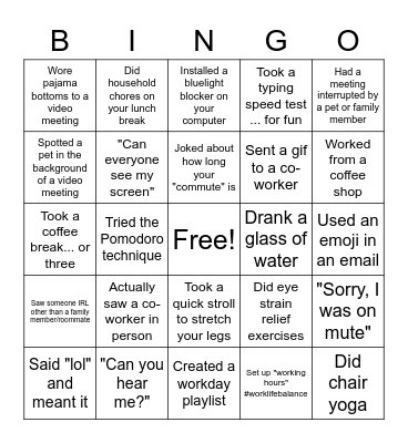 Remote Work Bingo Card