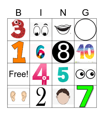Partes de la cara y numeros Bingo Card