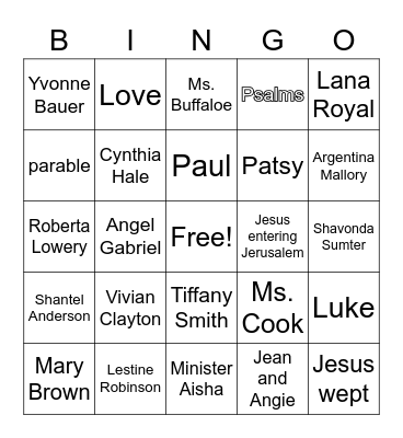 Love My Church Bingo Card