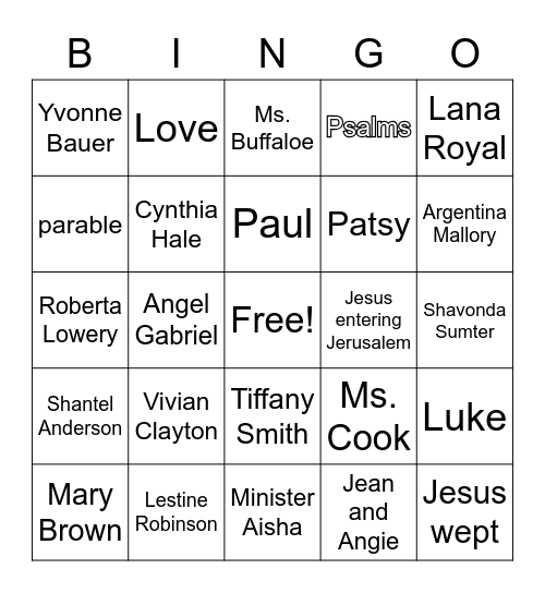 Love My Church Bingo Card