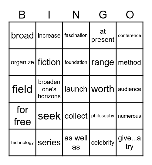 vocabulary Bingo Card