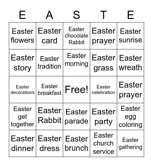 EASTER- /R/ words Bingo Card