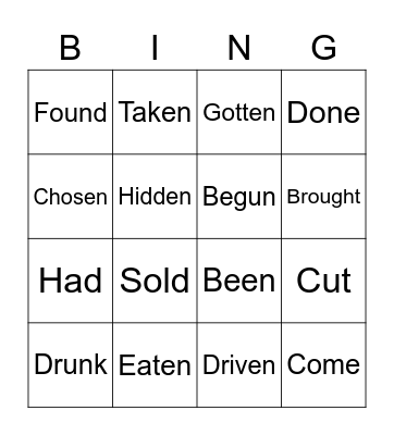 Past participle verbs Bingo Card