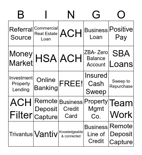 Treasury Management Solutions Bingo Card